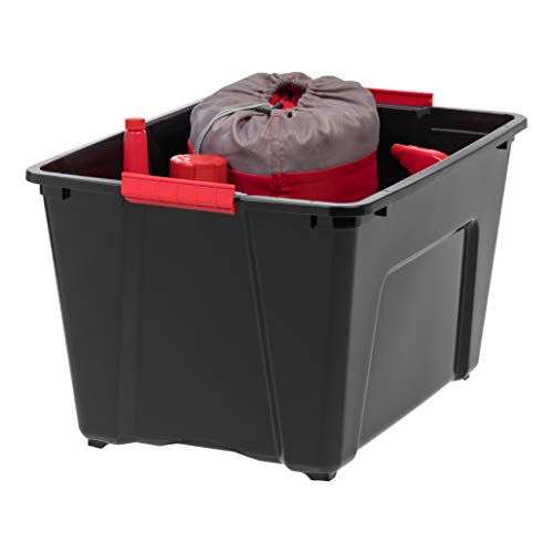 IRIS USA 6-Pack 54 Quart Storage Bins with Lids, Black | Black finish conceals stored items. Perfect for moving, blankets, clothing, and garage storage. Nestable design saves space - size: 54 Qt, style: 6 Pack