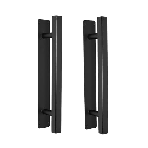 12'' Black Square Pipe Sliding Door Handles, Outdoor Gate Handles | Pack of 2, Heavy Duty Metal, Matte Black, Farmhouse Garage Fence Sheds Cabinet Closet Drawer Door Pulls, 2 Size Screws - style: Square