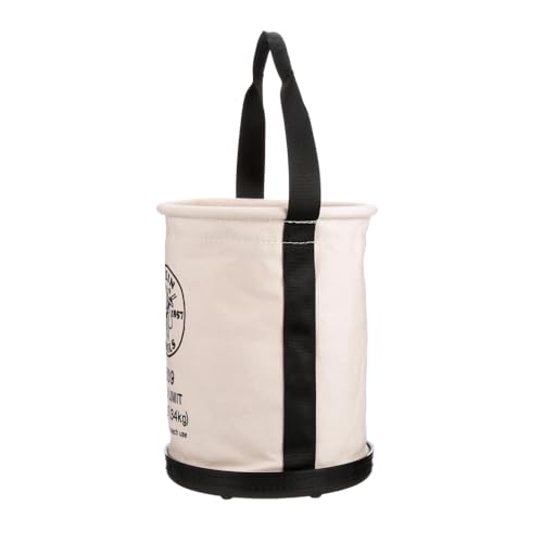 Klein Tools 5109 Canvas Bucket, Wide-Opening Straight-Wall Tool Bucket is Made of No. 6 Canvas with Black Molded Bottom, 75-Pound Load Rated - style: Standard