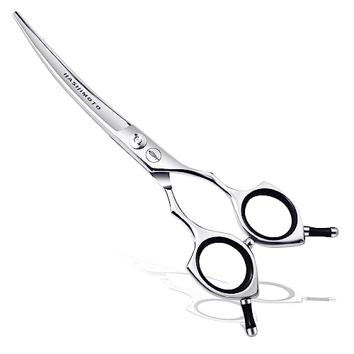 HASHIMOTO Curved Dog Grooming Scissors, 6.5 inch, Designed for Large Hands | 30 Degree of Curved Blade, Large Finger Holes, Sharp, 440C Stainless Steel - size: 6.5", style: Curved (Large Finger)