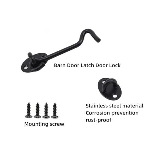 2 pcs Barn Door Lock Gate Latch,6 Inch Black Hook and Eye Latch Heavy Duty Screen Latches Hardware Stainless Steel Gate Lock Cabin Hooks for Sliding Door Bedroom Outdoor Window Cabinet Bathroom