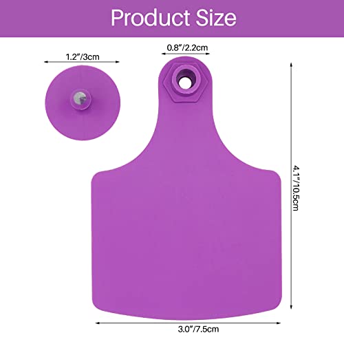 4.1" L×3.5" W Cattle Ear Tags Big Blank 100PCS Livestock Identification TPU | Cow Ear Tags for Cattle Laser Tags for Cows Pigs Hog Goats Sheep Calf Animal Goat Sheep Earring Tags Non-fading (Purple) - color: 1-purple