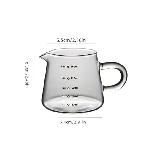 150ml/250ml High Borosilicate Glass Measuring Creamer Pitcher with Scale, Clear Glass Milk Cup for Coffee, Espresso, Milk, Baking and Kitchen