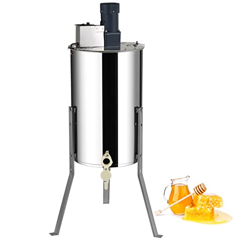 VEVOR Electric Honey Extractor, 2/4 Frame Stainless Steel Beekeeping Extraction, Honeycomb Drum Spinner with Transparent Lid, Apiary Centrifuge Equipment with Height Adjustable Stand | Stainless Steel Spinner with Clear Lid, Fits 2 Deep and 2 Medium Frame