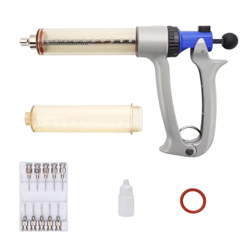Danbark 50ml Semi-Automatic Livestock Syringe Kit, Metal Adjustable Dose Repeater,UV Resistant Barrel, Ergonomic Grip Handle, for Cattle and Goats