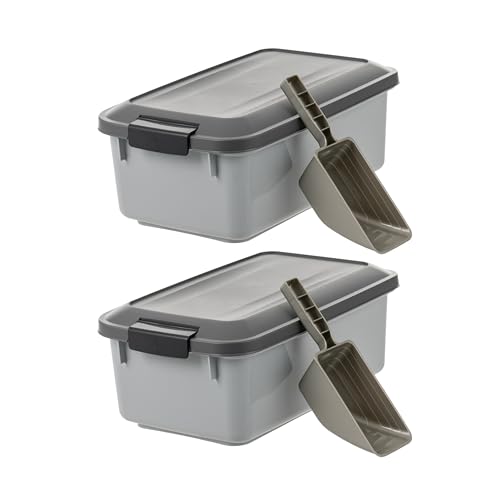 IRIS USA Dog Food Storage Container, 2-Pack, Up to 14 lbs, Gray | Made in the USA, Comes with 2-Cup Sccop, Stacklable, Airtight Seal, BPA-Free, Bird Seed, Cat food, Treats, Keeps Kibble Fresh - color: Gray/Dark Gray, size: 14 lbs - 2 Pack