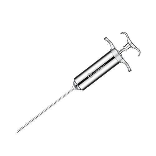 Meat Injector Syringe 2-oz Marinade Flavor Barrel 304 Stainless Steel with 3 Professional Needles 2 Cleaning Brushes and 4 Silicone O-Rings