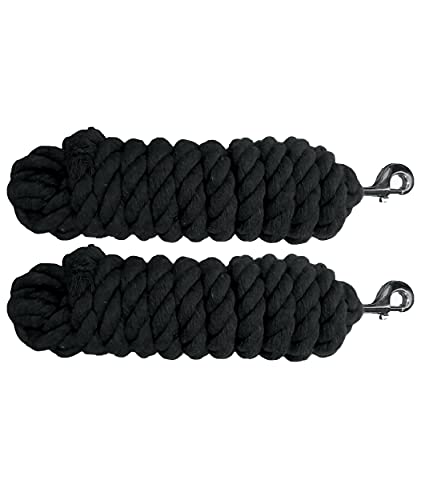 Majestic Ally Pack of 2 Solid Cotton Lead Rope for Horses & Livestock – 10 Foot Long and 5/8 inch (16MM) Thick - Replaceable Heavy-Duty Satin Bolt Snap – Handmade – Soft, Broken in Feel (Black) - color: BLACK