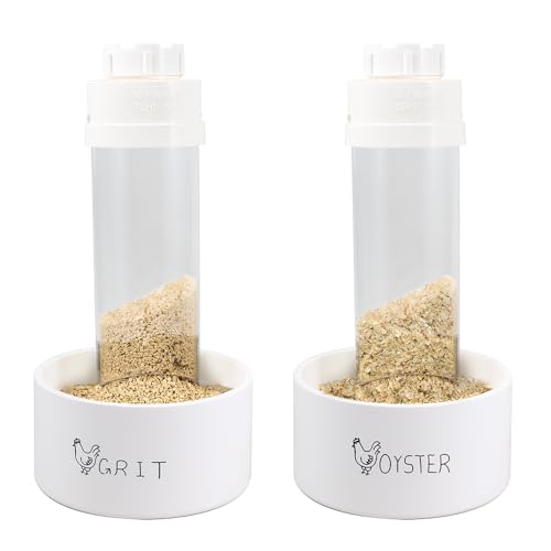 Kalekey 2 Pack Transparent PVC Chicken Feeder, Oyster Shell and Grit Feeder Hanging Ground Chicken Coop Feeder with Hanging Hook for Hens & Chicks (White) - color: White