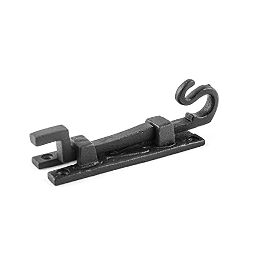 Renovators Supply Manufacturing Door Lock Latch 5 in. Black Wrought Iron Pig Tail Tip Styled Necked Offset Slide Bolt Latch with Mounting Hardware - size: Pack of 1, style: Antique