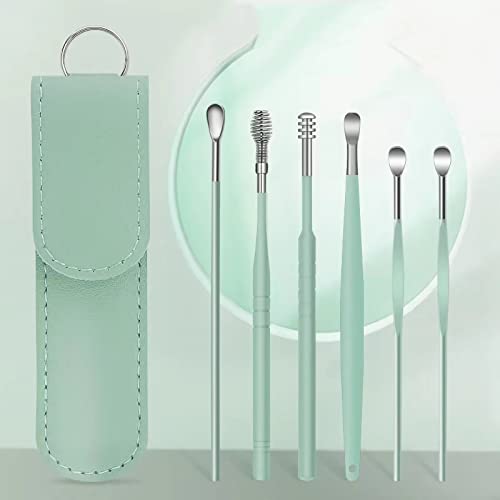 12 Pcs Ear Pick Earwax Removal Kit, Ear Cleaning Tool, Stainless Steel Earwax Removal Tool with Leather Storage Box (Blue&Green) - color: Blue and Green