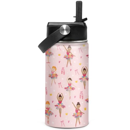 SANDJEST Kids Water Bottle Ballet Water Bottles 12oz with Straw Insulated Stainless Steel Travel School Tumbler Double Wall Vacuum Cup for Girls Kid - color: Ballerina