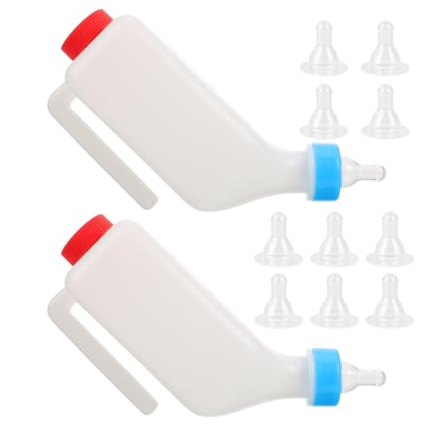 Milisten Hanging Feeding Bottle for Lambs 2 Pack Goat Milk Feeders with 10 Replacement Nipples Reusable Nursing Bottle for Sheep Goats Puppies Space-Saving Barn Feeding - size: 23.50X15.00X8.00CM