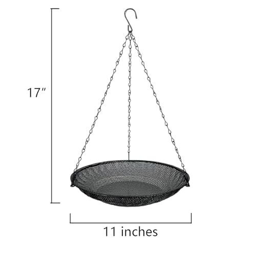 11" Diameter Hanging Bird Feeder Tray Round Metal Mesh Seed Container Outside Garden Decoration Backyard Wild Bird Feeding