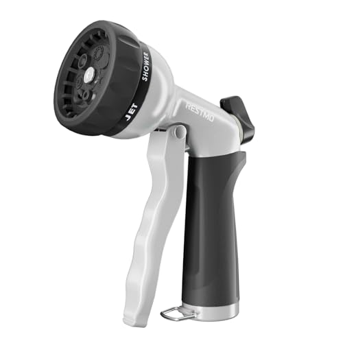 RESTMO Garden Hose Nozzle, Heavy Duty Metal Water Nozzle with 7 Adjustable Spray Patterns, High Pressure Hand Sprayer with Flow Control, for Watering Plants & Lawns, Washing Cars & Pets, Black - color: Black