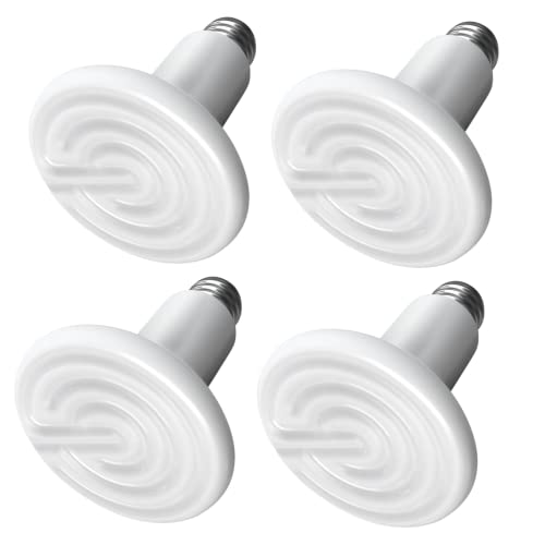 Simple Deluxe Ceramic Heat Emitter 100W 4-Pack Reptile Heat Lamp Bulb No Light Emitting Brooder Coop Heater for Amphibian Pet Snake Turtle & Incubating Chicken, No Harm, Color White - size: 4 Pack, style: White