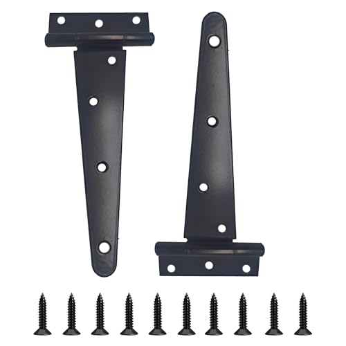 2PCS 8" Heavy Duty T-Strap Hinges, Black Rustic Iron Hinge, Rustproof Gate Tee Hinges for Outdoor Sheds, Barn Doors & Wood Fences-Thickness 2.2mm - size: 8 Inch