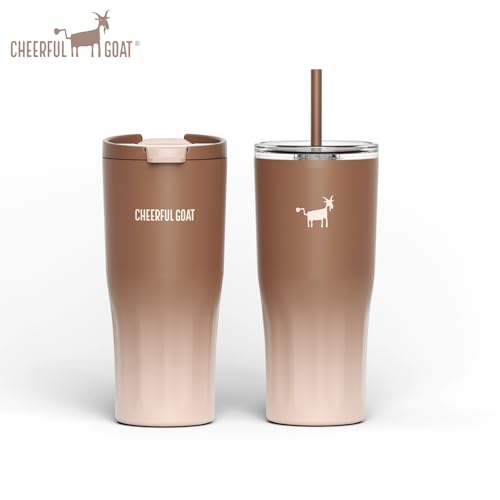 CHEERFUL GOAT Ceramic Travel Tumbler Ceramic Coffee Mug with 2 Lids | 21 OZ Stainless Steel Coffee Tumbler with Ceramic Liner,Cup for Hot and Cold at Home, Office, or On the Go （Latte Ombre ） - color: Latte Ombre