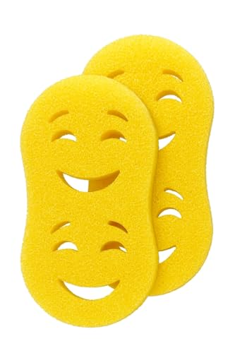 Smilyeez Double-Size Scrub Moji Sponge 2-Pack – Dual Smiling Faces, Temperature-Responsive Scrubber – Scratch-Free, Odor & Stain Resistant – Yellow - color: Yellow Double Moji