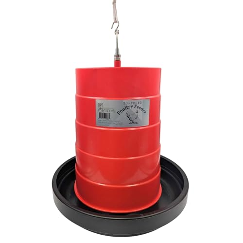 30 lb Poultry Feeder with Adjustable Flow Control, Anti-Scratch Lip to Reduce Waste, Metal Hanging Rod - Large Capacity Chicken Feeder for Backyard Flocks, Weather-Resistant