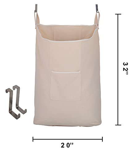 Hanging Laundry Hamper with Front Pocket, Beige, 65 Liters | Clothes Hanging collector, Hanging laundry bag with steel hooks,Clothes Laundry Storage Bag,Space-Saving - color: Beige, size: 65 Liters