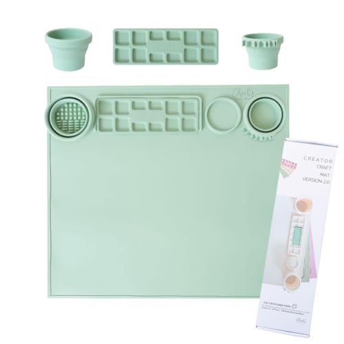 V2.0 Art Creator Silicone Craft Mat for Kids 15"x17" – Non-Stick, Waterproof & Easy to Clean, Collapsible Cleaning Brush, Removable Palette & Cups for Painting, Resin, Crafts, Clay & Playdough