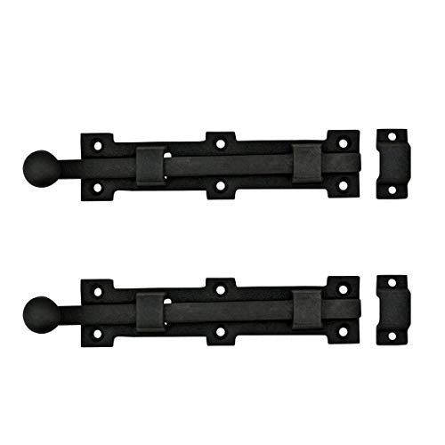 Renovators Supply Manufacturing Slide Bolt Latch 8 3/4 in. Black Wrought Iron Ball Tip Style Slide Bolt with Mounting Hardware Pack of 2