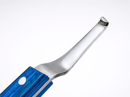 Left-Hand Curved Blade Farrier Hoof Knife, J2 420 Magnetic Stainless Steel Blade, Ergonomic Blue Handle, Horse Hoof Trimming Tool for Sole & Frog Paring - style: Left-Handed