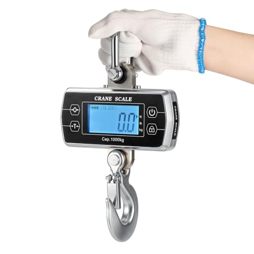 Crane Scale 2200lb, OIML Class III CE Certified Hanging Scale | Switchable kg/lb/N Units, Sturdy Build, Stainless Steel Shackle & Alloy Steel Hook, Adjustable Backlight & Auto Off Timer - size: 1000 kg/2200 lb, Touch Key