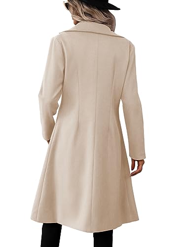 Danedvi Womens Long Double Breasted Coats Lapel Collar Pea Coat Winter Slim Fit Jackets Trench Coat Outwear - color: Beige, size: XX-Large