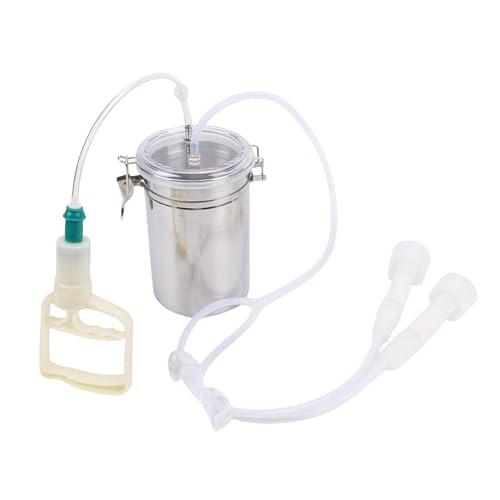Manual Milking Machine, Portable Strong Suction Hand Vacuum Milking Kit for Dairy Farm Stainless Steel Silicone 2L Transparent Lid Dual Cup Manual Pump