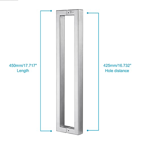 TOGU TG-R3825 18 inches Solid Standoffs Heavy-Duty Commercial Grade-304 Stainless Steel Push Pull Door Handle/Barn Door Pull Handle/Glass Pulls, Full Brushed Stainless Steel Finish - size: 18 in (Length)/1.5 x 0.98 in (Front x Side)