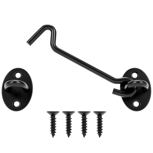 5 Inch Hook and Eye Latch, Privacy Eye Hook Latch for Sliding Door/Barn Door, Black Sliding Door Lock with Screws for Window, Cabin Hooks, 1 Pack - size: 5 Inch