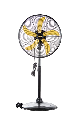 HiCFM 20 inch High Velocity Pedestal Oscillating Fan - UL Safety Listed | 5000 CFM Fan with Powerful 1/5 Motor, 9ft Power Cord, Oscillation, Metal Body with Wheels for Garage, Commercial, Industrial - size: 20 inch
