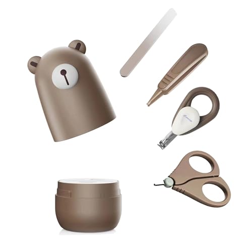 Baby Nail Clippers Set, Baby Manicure Set and Pedicure Set with Cute case. Baby Grooming Gift Set for Newborns, Infants and Toddlers - color: brown