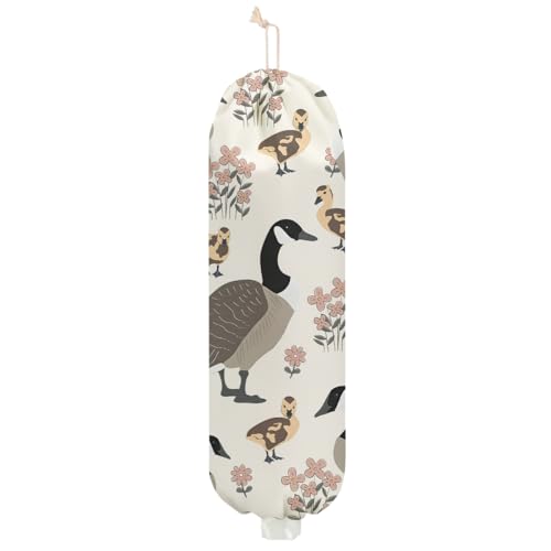 Duck Gifts Plastic Bag Holder, Wall Mount Grocery Bag Holder | Pull Rope Free Adjustment, Washable Reusable Grocery Bags Storage Dispenser for Home Kitchen, Flower Gifts for Women Mom - color: multicolour 0486