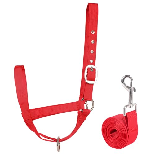 Cow Halter Cattle Halters Calf Halter with Leading Rope，Adjustable Nylon Livestock Cattle Halter，for Miniature Horse Donkey Goat Foal (Red, Medium) - color: Red, size: Medium