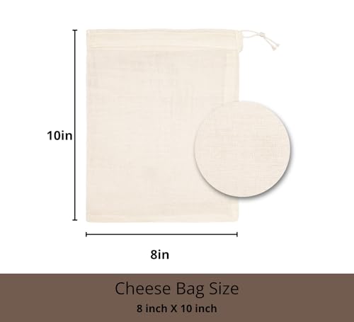 PurpleEssences Ultra-Dense Unbleached Cotton Nut Milk & Filter Bags Reusable Cheesecloth Drawstring Strainers for Cheese Making, Straining, Storage, Sprouting - Set of 4-8X10 Inch - Natural - size: 8 x 10 Inch