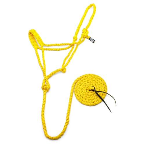 Jeffers Equine Braided Mule Tape Halter with 10' Detachable Lead Rope Set for Horses, 14 to 18 Hands - Stylish Design with Adjustable Poll Strap, Easy to Use Western Tack - Yellow - color: Yellow