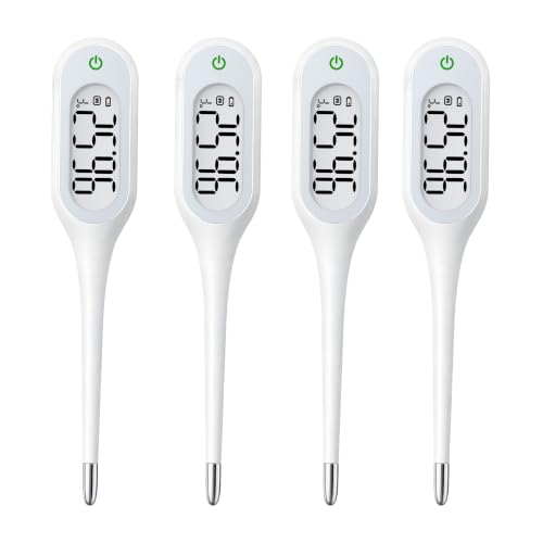 8 Second Basal Thermometer for Adults & Kids, Accurate & Safe, Pack of 4 | Fever Alarm and Memory Recall, Oral, Ovulation or Underarm Use - size: 4 Pack