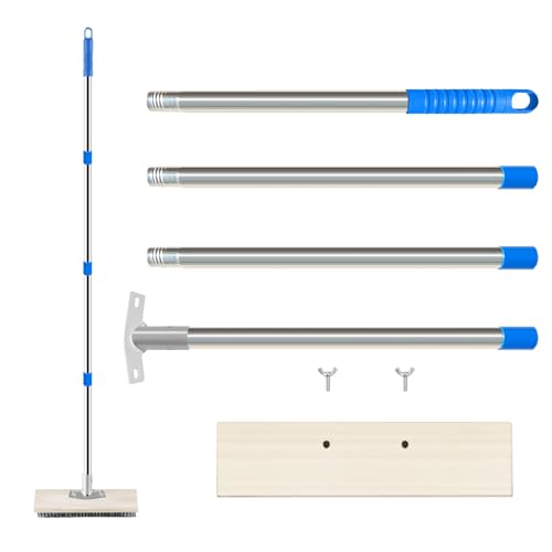 SUNBABA Stainless Steel Wire Scrub Brush with 62" Long Handle,Heavy Duty Stiff Metal Bristle Scrubber Broom for Deck Concrete Patio Gardens and Garages Floor Cleaning, Outdoor Moss Removal
