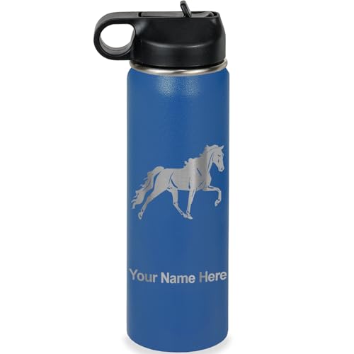 LaserGram Personalized 20oz Water Bottle, Horse (Dark Blue) | Engraved Gift, Vacuum Insulated Stainless Steel, Flip-Top Straw Lid, Laser Engraved With Your Name - color: Dark Blue, size: 20 Ounces
