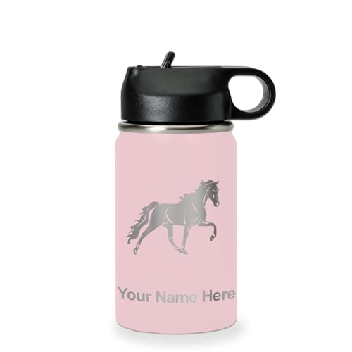 LaserGram Personalized 12oz Water Bottle, Horse (Pink) | Engraved Gift, Vacuum Insulated Stainless Steel, Flip-Top Straw Lid, Laser Engraved With Your Name - color: Pink, size: 12 Ounces