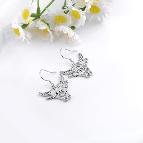 Celtic Animal Earrings for Women - Sterling Silver Hypoallergenic Horse/Dragon/Cow/Goat/Dragonfly/Butterfly Dangle Earrings Animal Jewelry Gifts Birthday Christmas Gifts for Women - color: Celtic Highland Cattle Earrings