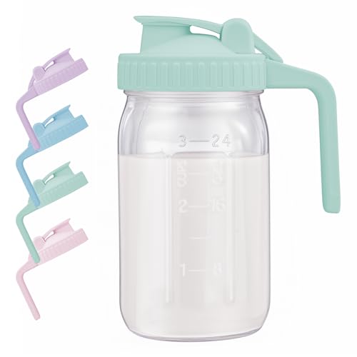 AoeJarry Breast Milk Pitcher with Leak Proof Flip Cap & Pour Spout, 32 oz Wide Mouth Mason Jars for Breast Milk Storage Container, Glass Picther with Lid for Cold Brew Coffee, Sun Tea, Juices, Green - color: Green
