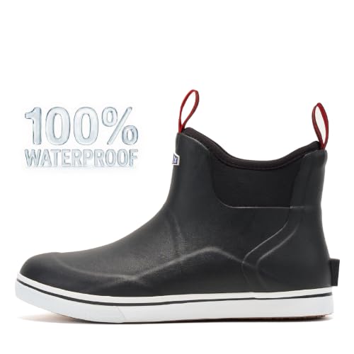 SUREWAY Men's Deck Boots Non-Slip Fishing & Ankle Boating Boot | Waterproof Rain Boots, Lightweight Neoprene Rubber Deck Boots - color: All Black, size: 7