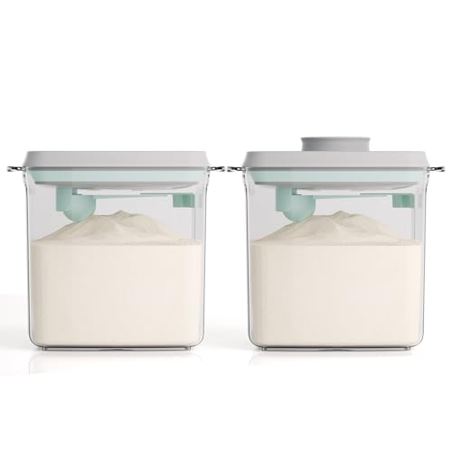 Baby Formula Container for Home, 2 Pack 1700ml Airtight Pop Top Dispensers | 21oz/600g Each with 5g Scoop, Scraper, Spoon Holder and Pop Top Lid for Nursery, Daycare, Twins and Nighttime Bottle Feeding - color: 2*21 oz - Clear