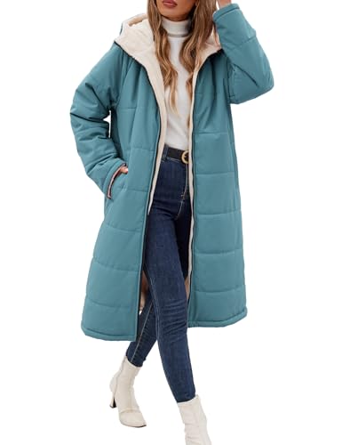 Women Winter Coats Fleece Long Coats Jackets Oversized Warm Down Jacket with Hood - color: Dark Blue, size: Large
