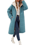 Women Winter Coats Fleece Long Coats Jackets Oversized Warm Down Jacket with Hood - color: Dark Blue, size: Large