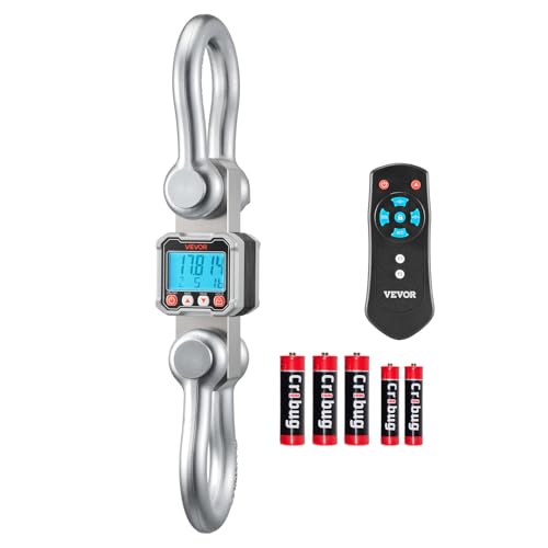 VEVOR Digital Crane Scale, 22000 lbs/10 T Max Capacity, Heavy Duty Industrial Hanging Scale with Cast Aluminum Case & LCD Display, 5 lbs Division & 3 Unit Switch, Remote Control for Garage Factory